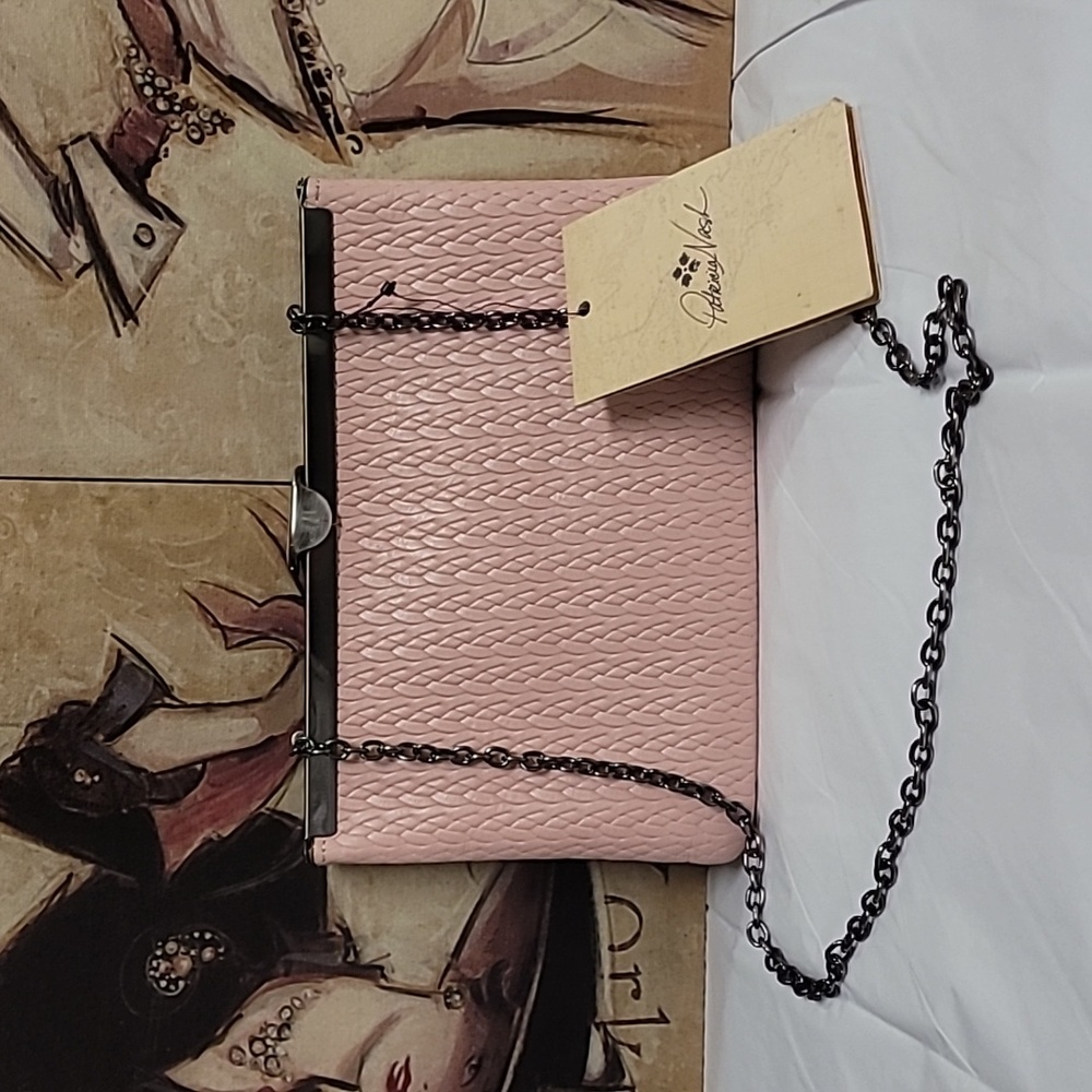Patricia Nash Pink Quilted Leather Clutch with Chain